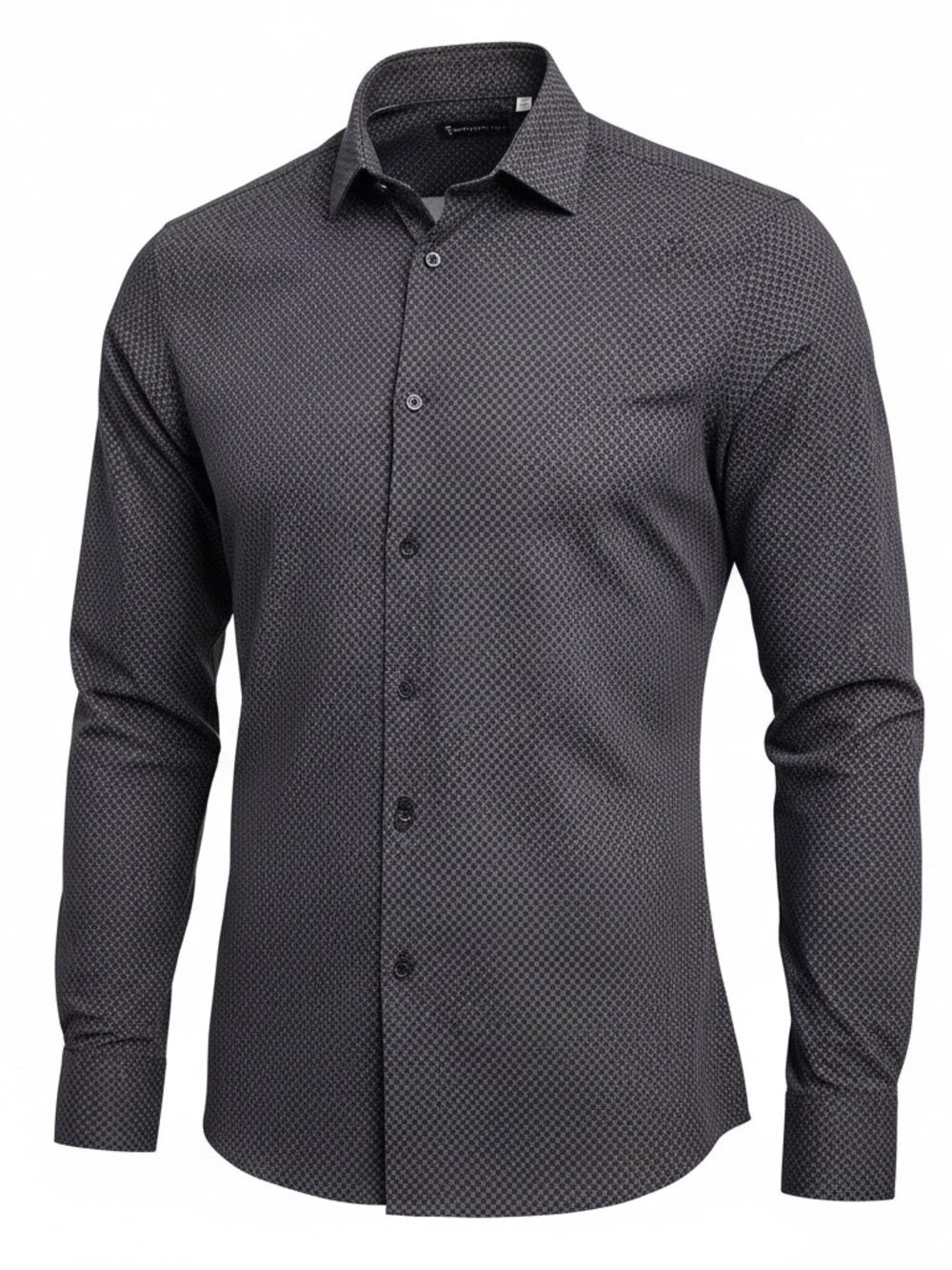 American Tall Men's Geometric Black Gray Poly Button-Up Shirt Long Sleeve M XT